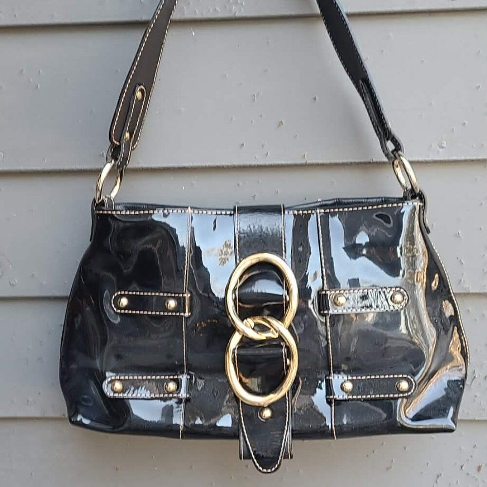 Angelo Carbotti Black Patent Leather Shoulder Bag EUC